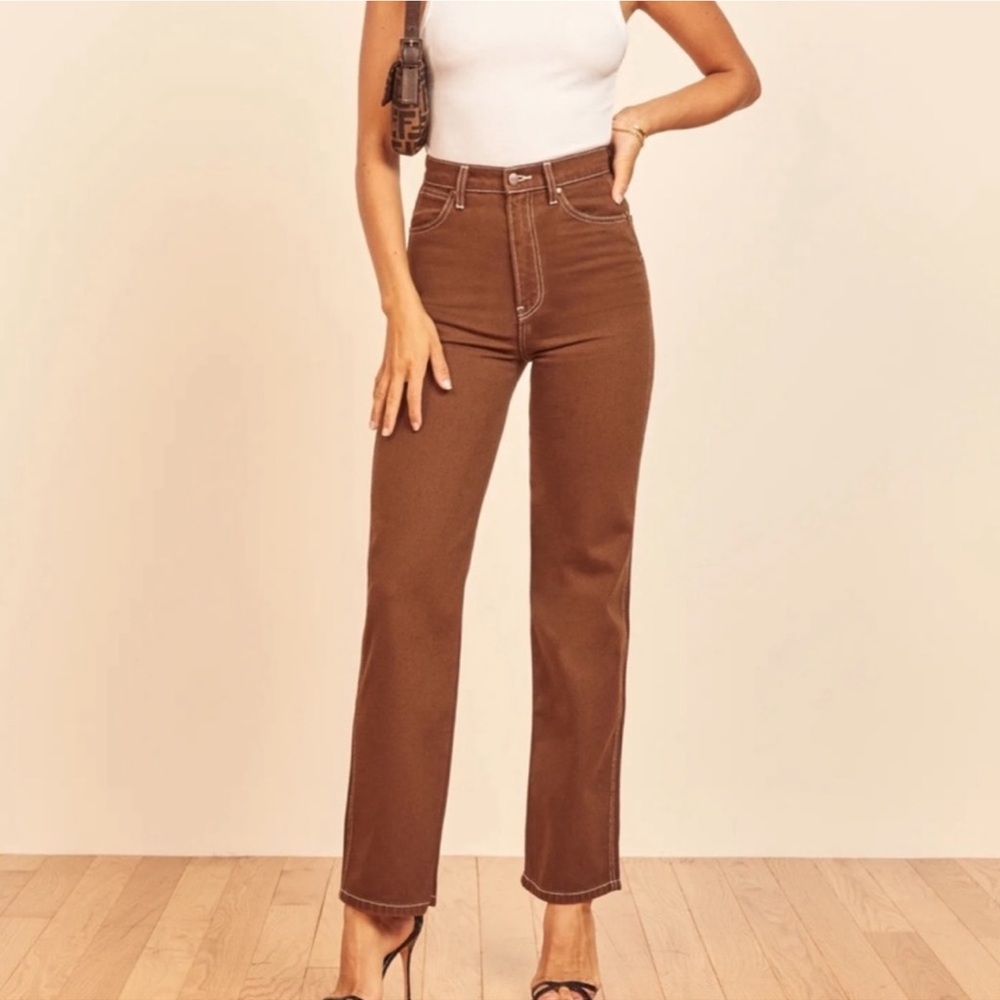Reformation Cowboy High Rise Straight Jeans in Chocolate